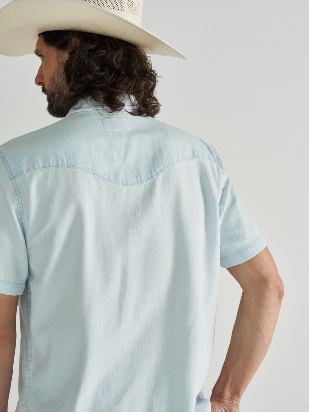 Tecovas Pale Blue Men’s Denim Short Sleeve Pearl Snap New With Tags size Large - Picture 2 of 8